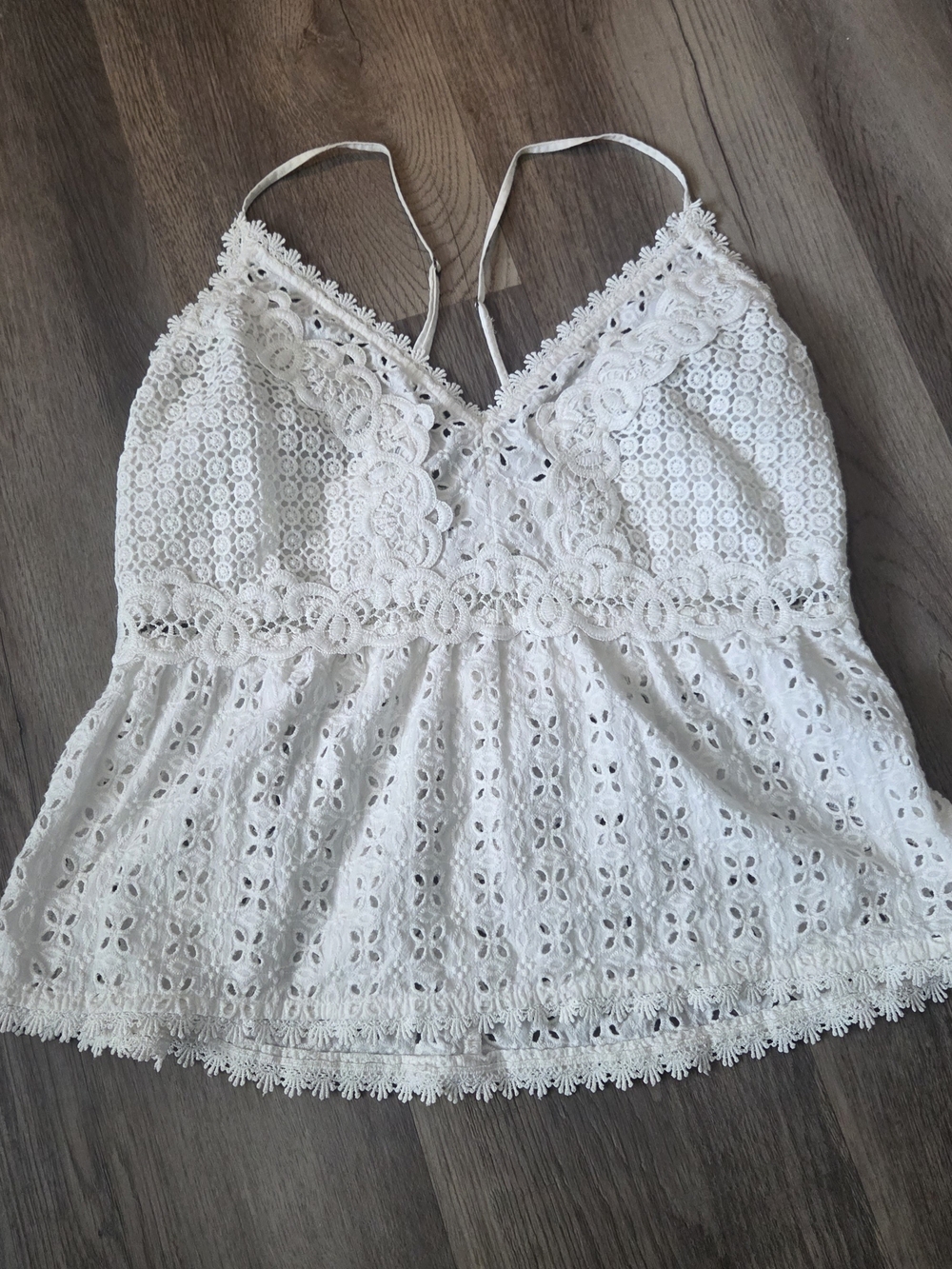 Abercrombie & Fitch White Eyelet Lace Peplum Babydoll Cami Tank Top Sz S